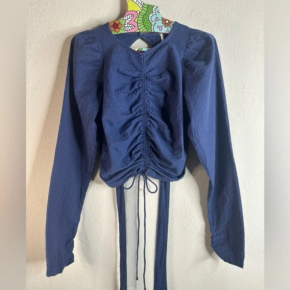 Free People Tie Back Poplin Top Open Back blue size Extra small
